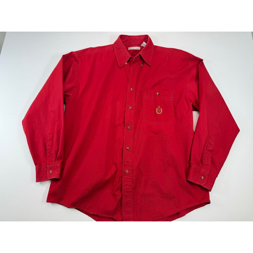 Bugle Boy Vintage 90s Red‎ Button Down Shirt XXL 90s Cotton Twill Crest Preppy